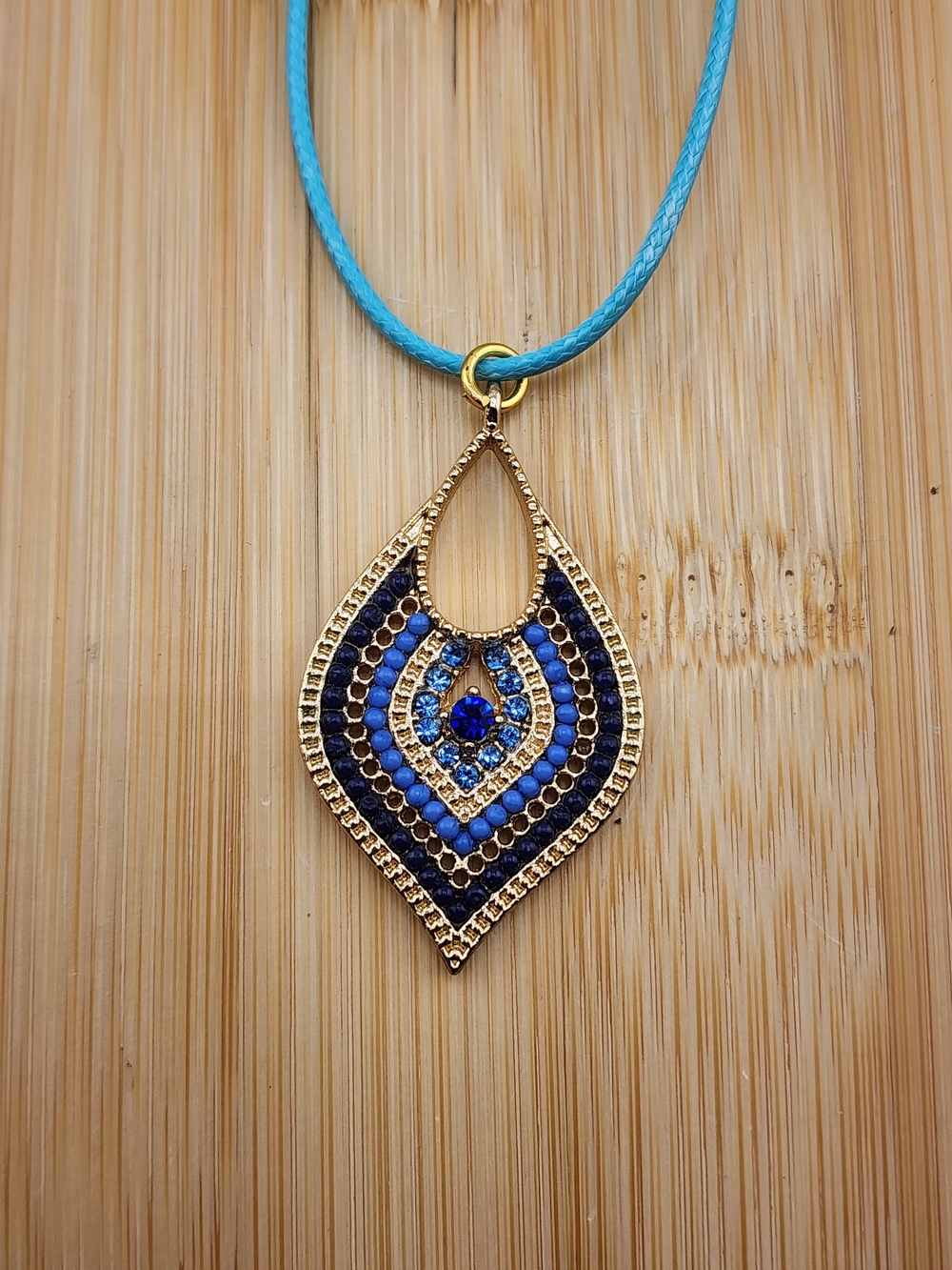 18in To 20in Adj Gold and Blue Teardrop Pendant Necklace - Women Jewelry